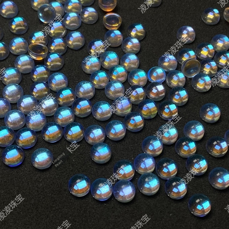 Moonstone Flat Plain Surface AB Magic Color Round Moonlight Glass Stone Bare Stone Ring Surface Jewelry Inlaid With Stone