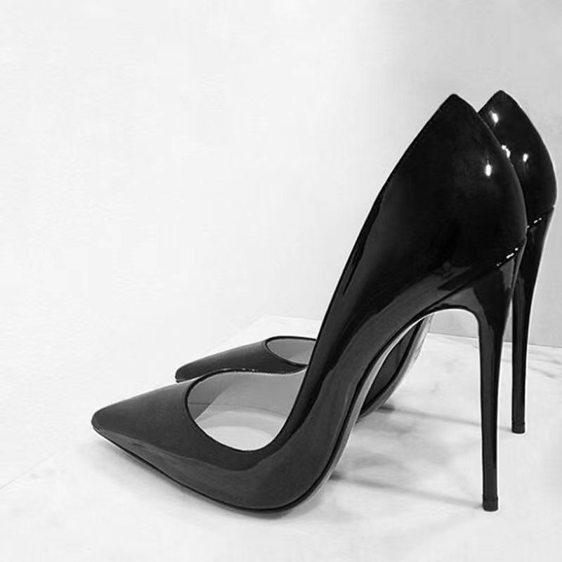 Tiantian High Stiletto Heel Women's Patent Leather Spring Glossy Pointed Leather Shoes Single-layer Shoes Solid Color Commuter Shoes