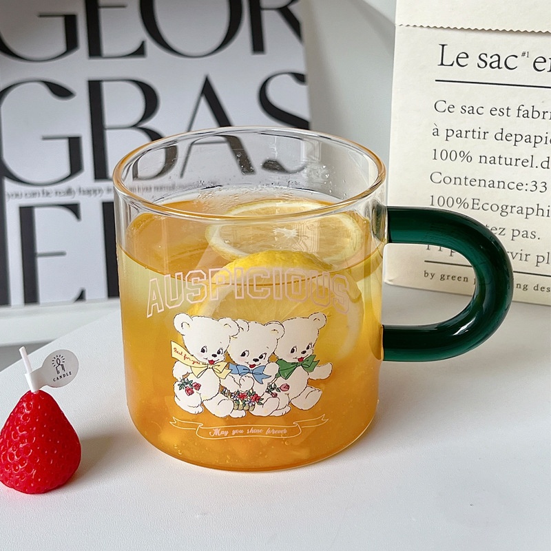 Bolimei Korean Style Glass Straw Cup Girl Heart Water Cup Student Drinking Water Cup Glass Cup