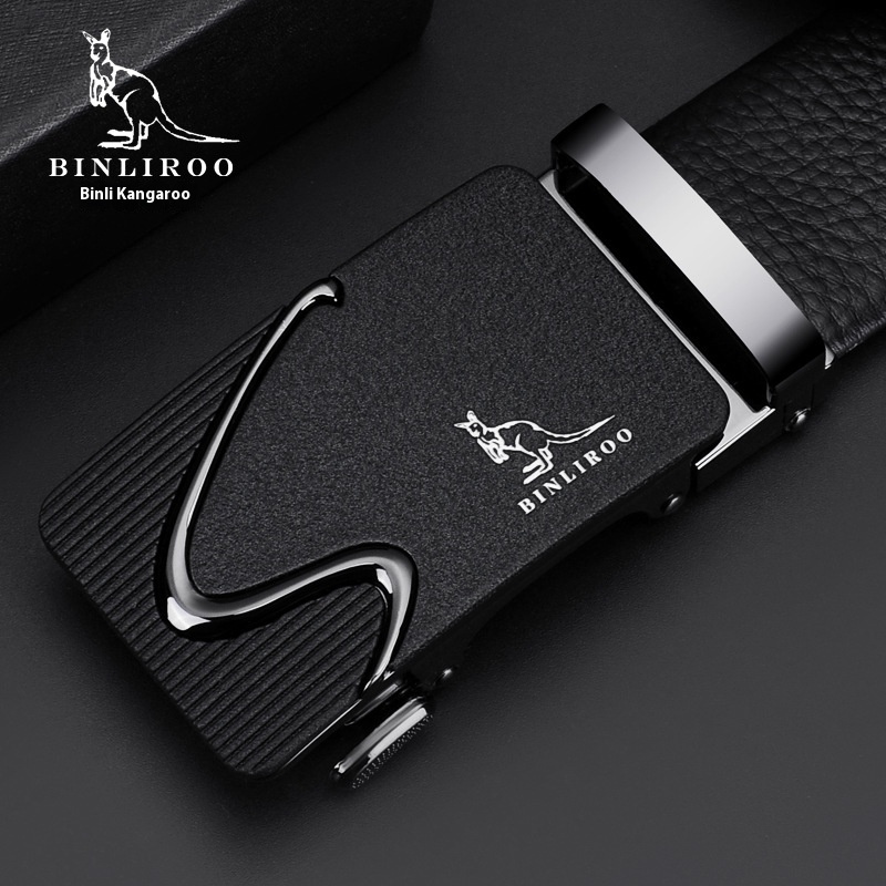 9112 Binli Kangaroo Genuine Leather Men's Letter Textured Buckle Belt