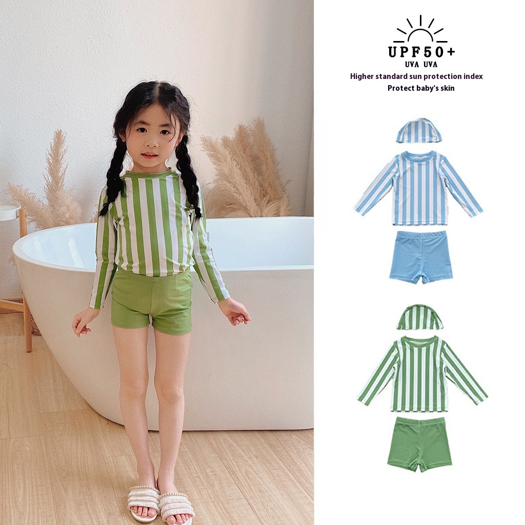 Children's Style Striped Swimsuit Boys And Girls Sun Protection Split Swimsuit Baby Quick-drying Swimsuit