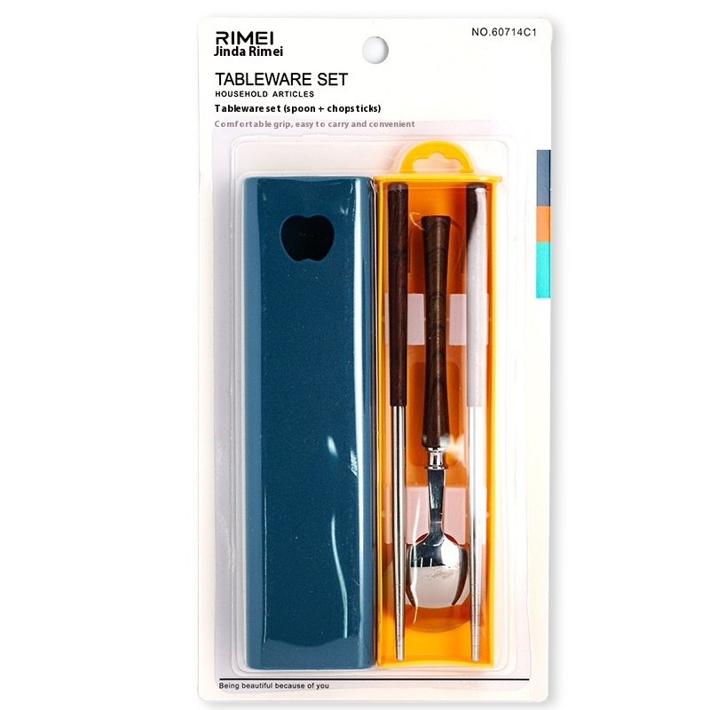 Jinda Japan-US Tableware Set Student Portable Tableware Box Independent Suction Card Packaging Soup Spoon Chopsticks Set