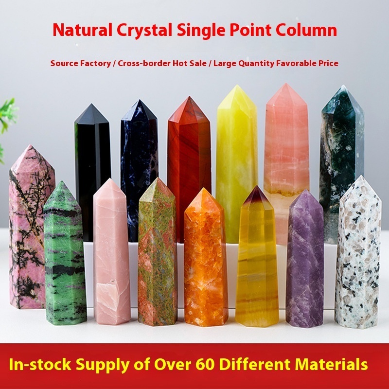 Donghai Natural Crystal Hexagonal Single Pointed Column Original Stone Polished Various Materials Crystal Column Decoration Ornaments