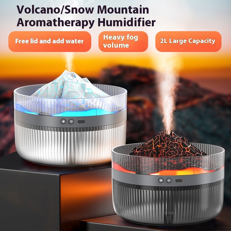 2L Volcano Aroma Diffuser Multifunctional Flame Humidifier Large Capacity Fog Diffuser