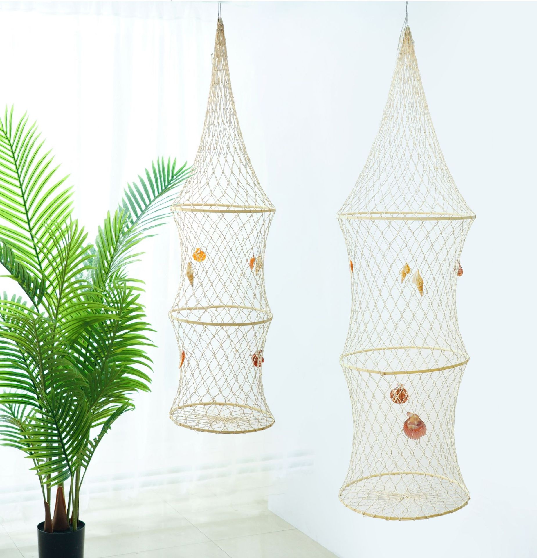 Mediterranean Style Cotton Rope Decorative Fish Basket Fish Pocket Wall Hanging Home Decoration Bar Window Personality Photography Props