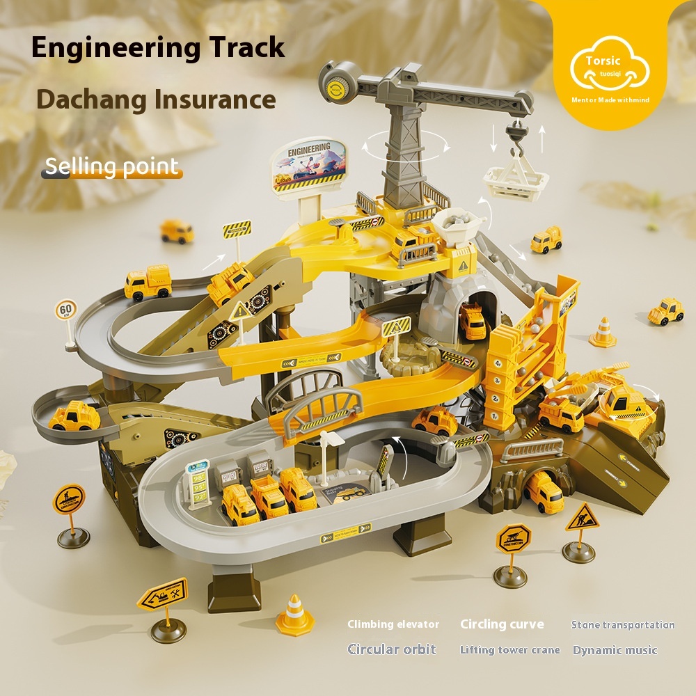 Children's Engineering Track Car Boy Electric Three-dimensional Parking Lot Car Building Adventure Educational Toy