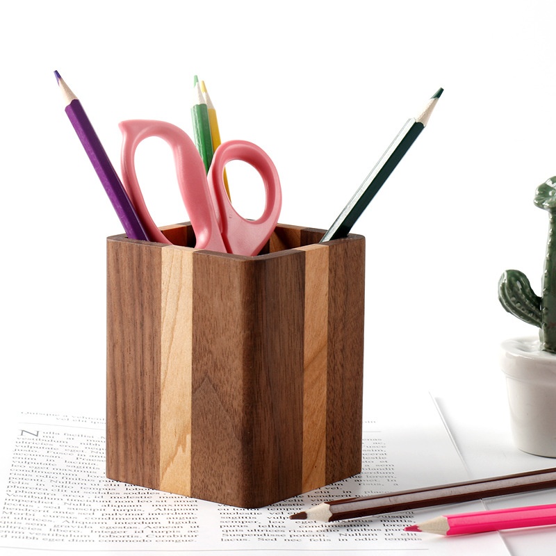 Purchase Creative Fashion Solid Wood Color Matching Pen Holder Desktop Office Supplies Storage Pen Box Can Print
