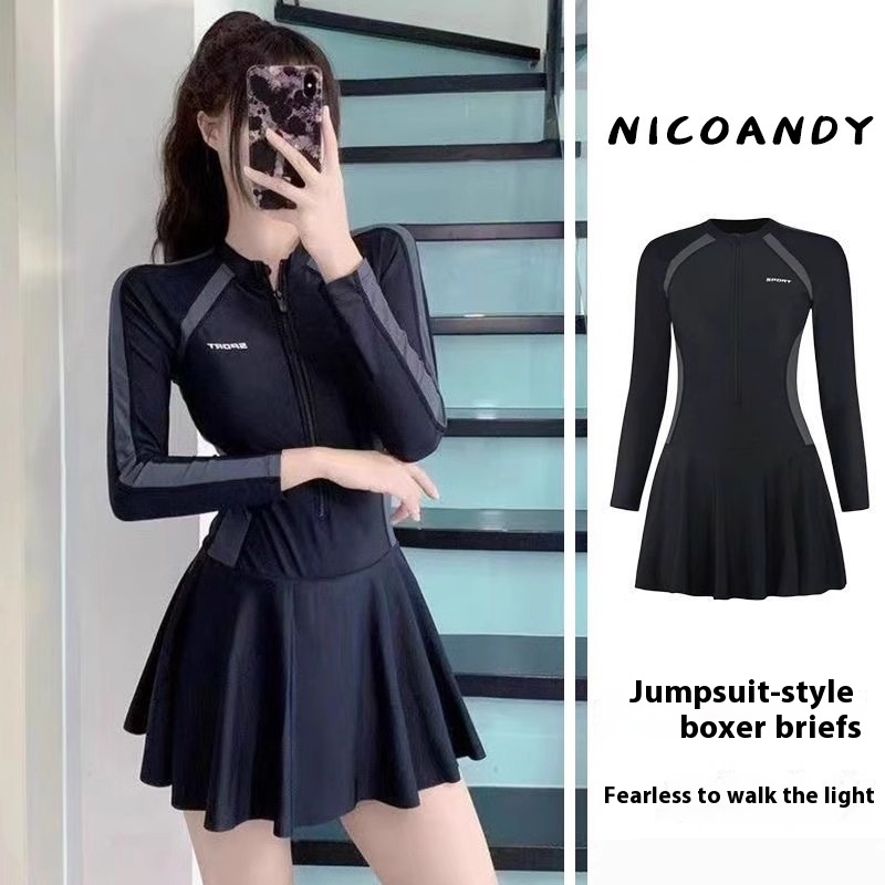 Summer Women's Skirt Style One-piece Fresh Style Women's Swimwear Conservative Slimming Long-sleeved Women's Swimwear
