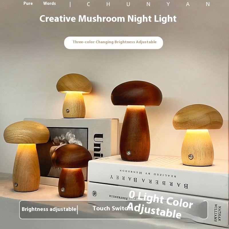 Chunyan's Creative Mushroom Night Light Simple Bedside Ornaments Rechargeable Led Table Lamp Girls Gift Atmosphere Light