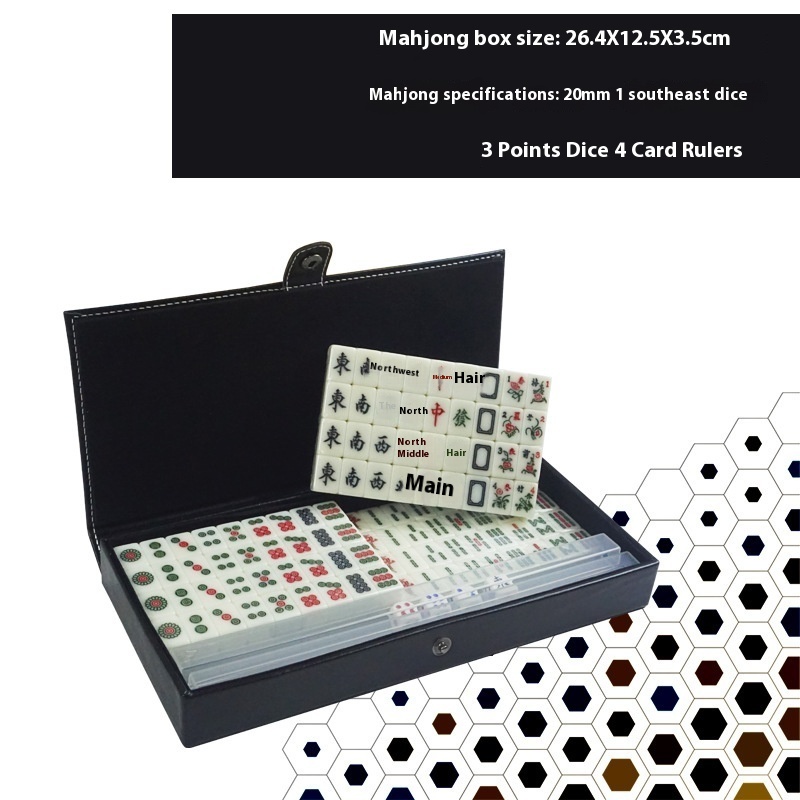Product Launched, Solid Melamine Engraved Small Mahjong Dery U-shaped Ruler Travel Mahjong High-end Leather Box Packaging