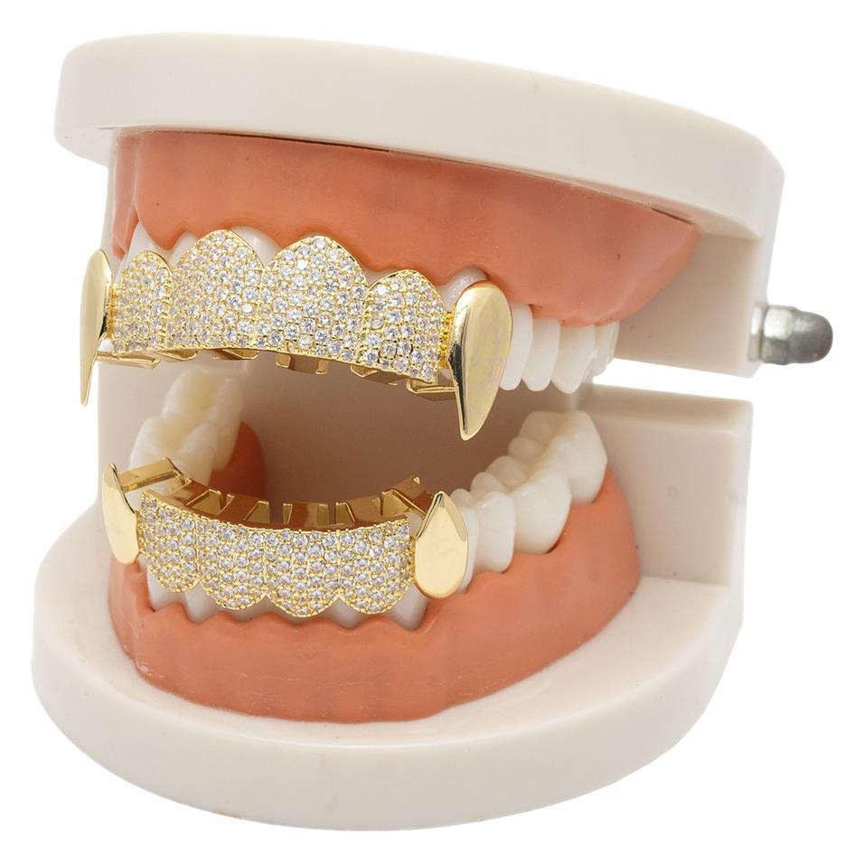 European And American Style Vampire Fangs Personality Double Zircon Braces Hip-hop Men's Nightclub Special Teeth Explosions