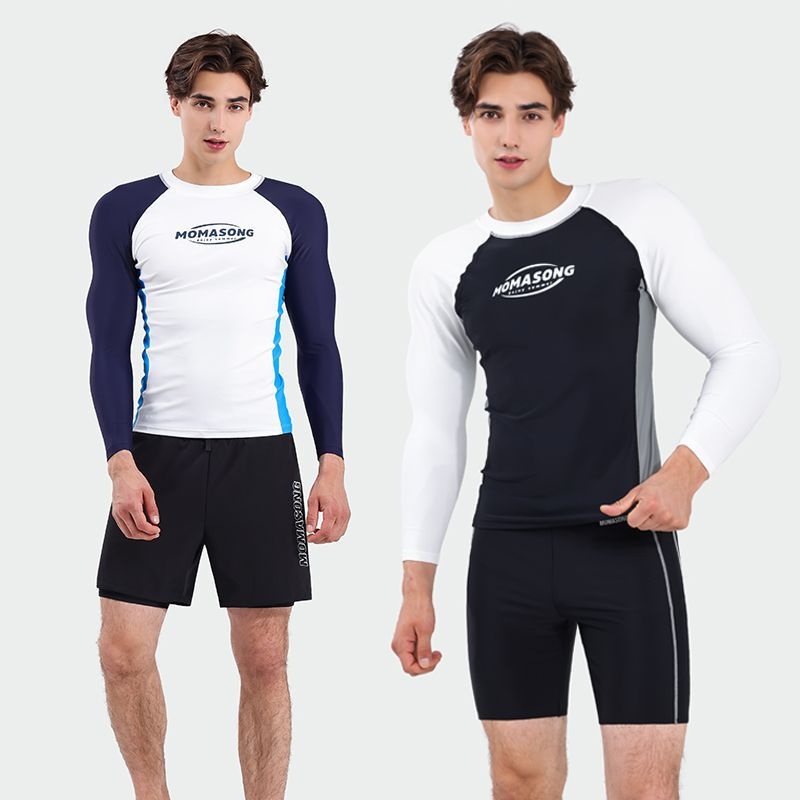 Momasong Men's Large Size Swimsuit Long Sleeve Split Wetsuit Tight Quick-drying Surfing Suit Swimwear