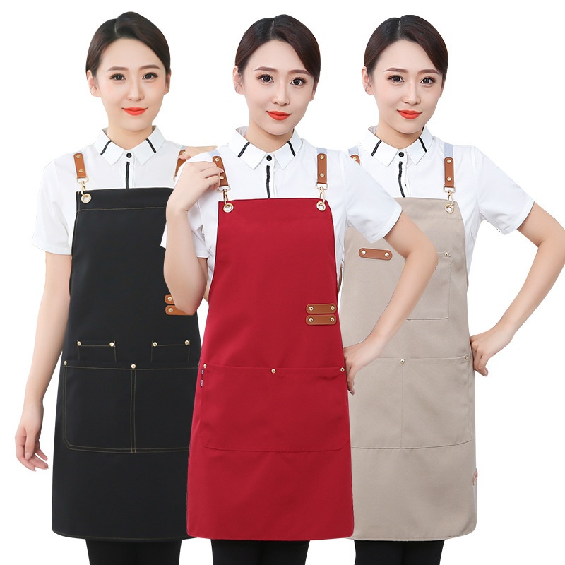 Advertising Waterproof Oil Resistant Dirty Resistant Printing Custom Apron Canvas Shoulder Strap Home Nail Art Kitchen Fashion