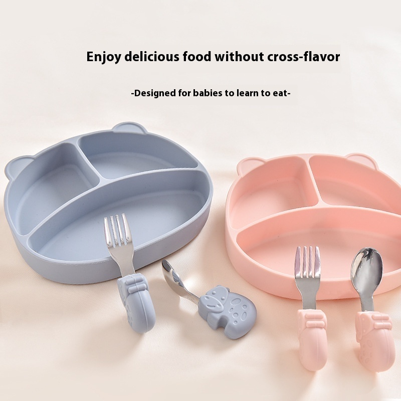 Baby Silicone Meal Tray,Divided Meal Tray,Cartoon Shape,With Suction Cup,Baby Feeding Meal Tray,Food Grade,Easy To Clean