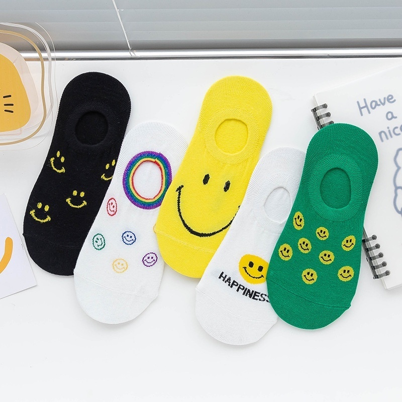 Smiley Invisible Socks For Women In Summer Thin Shallow Breathable Japanese Silicone Non-slip Low-top Candy Color Women's Socks