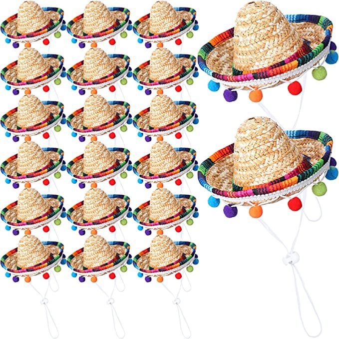 Straw Mexican Hat Dog Costume Accessories Carnival Party Supplies Suitable For Kids Pets And Dolls Decoration