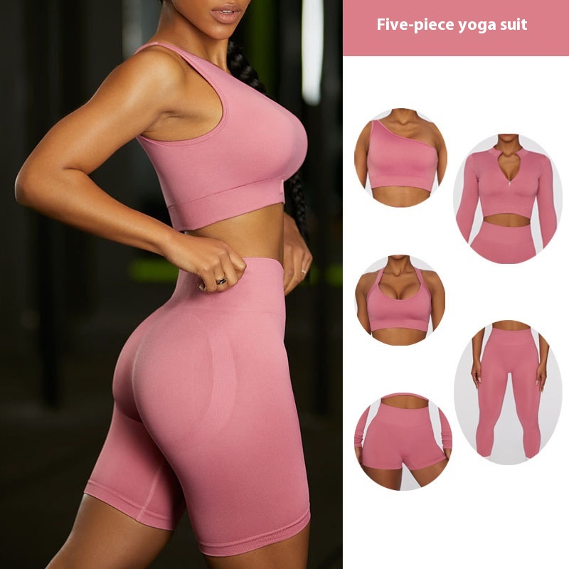 European And American Fitness Clothes Foreign Trade Hot Style Knitted Sports Underwear Bra Five-piece Seamless Yoga Suit Suit For Women