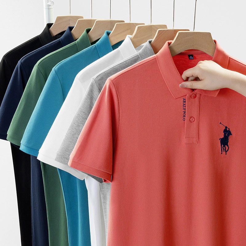 Paisonlong Fashion Pure Cotton Beaded Embroidery Men's POLOShirt Middle-aged Lapel Short-sleeved Men POLO