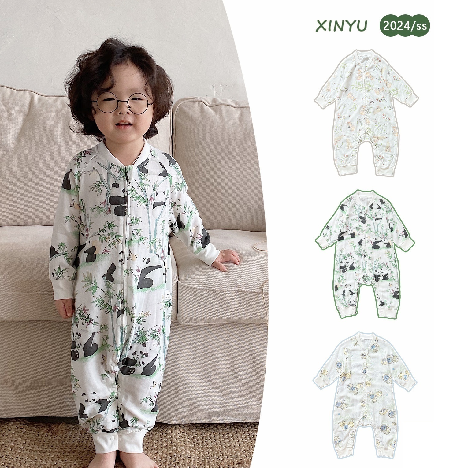 Baby ABamboo Cotton Sleeping Bag Summer Boys And Girls Baby Home Clothes Style Children's Jumpsuit