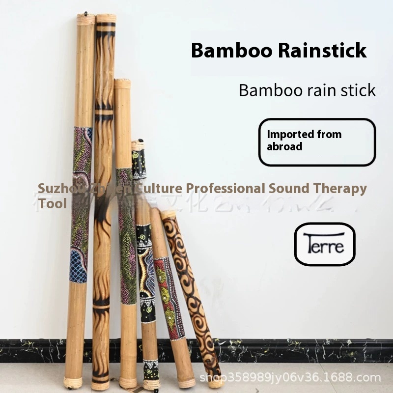 Derrui Rain Stick Bamboo Painted Charcoal Rain Stick Rain Sound Tube Rain Sound Simulator Sound Therapy Trument Meditation Healing