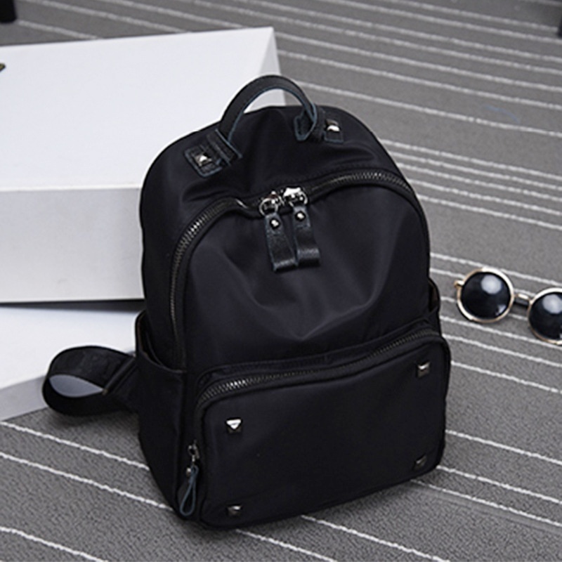 Fall/Winter Shoulder Back Women's Bag Nylon Oxford With Cowhide Korean Rivet Bag Travel Backpack A Generation Of Hair