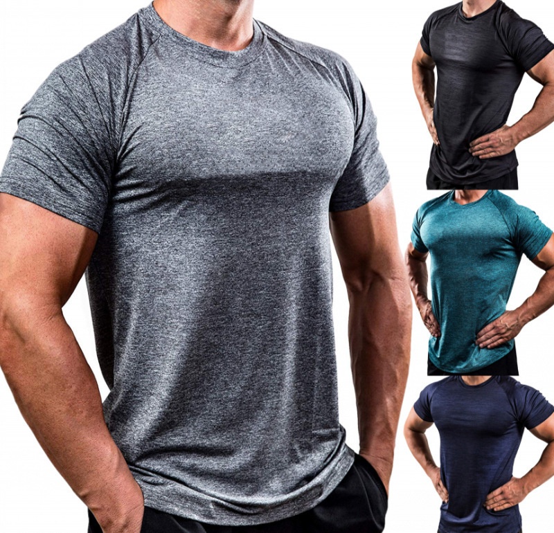 Solid Color European And American Fitness Clothes Men's Quick-drying Breathable Training High-elastic Tights Short-sleeved Sports T-shirt