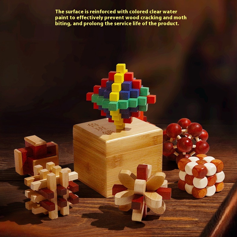 Kongming Lock Luban Lock Set Children's Gift Primary School Students Wooden Entertainment Educational Toys Adult Intelligence Buckle Unlock