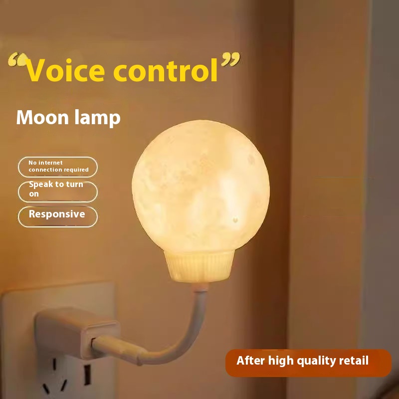 Intelligent Voice Control Voice Control Night Light Eye Protection Nursing Bedroom Sleep Usb Plug Power Grid Red Moon Night Light