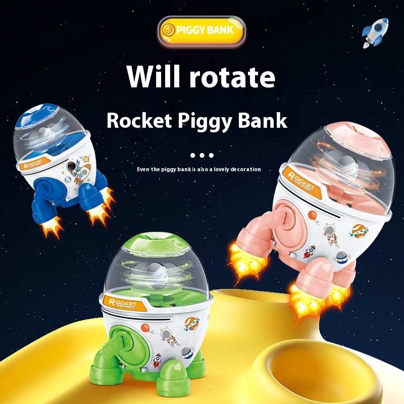 Children's Piggy Bank Toy Puzzle DIYCoin Rotating Rocket Saving Coin Maker Ornaments Baby Toy Spring Festival Gift