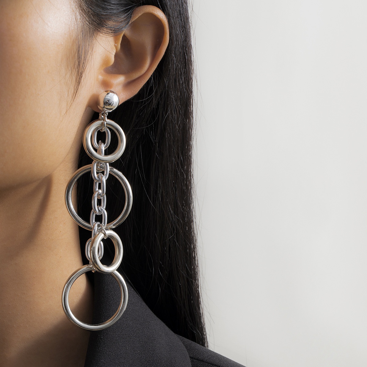 Fashion Simple Long Hoop Tassel Earrings Punk Metal Chain Hollow Earrings Female European And American Jewelry - 2