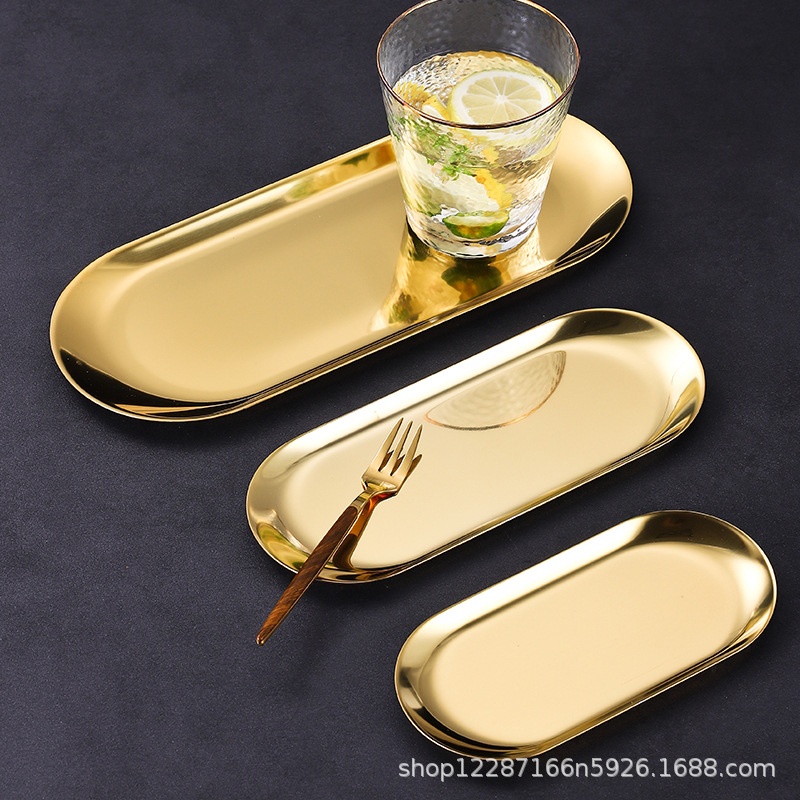 Oval Plate Stainless Steel Tray Gold Nordic Metal Storage Tray Towel Tray Snack Tray Candle Aromatherapy Tray - 2