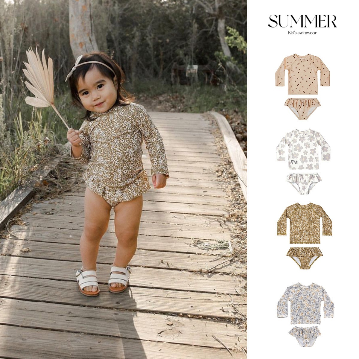 Children's Split Swimsuit Girls Cute Long-sleeved Lace Swimsuit Surfing Girls High Elastic Quick-drying Sunscreen Swimsuit