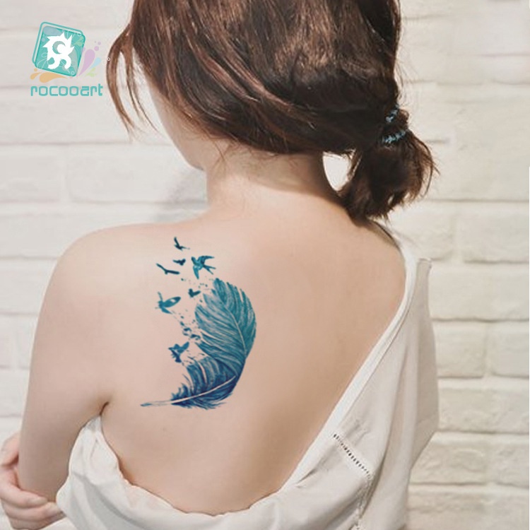 Rika Long Tattoo Sticker Waterproof Feather Flower Arm Tattoo Sticker Color Dandelion Temporary Tattoo