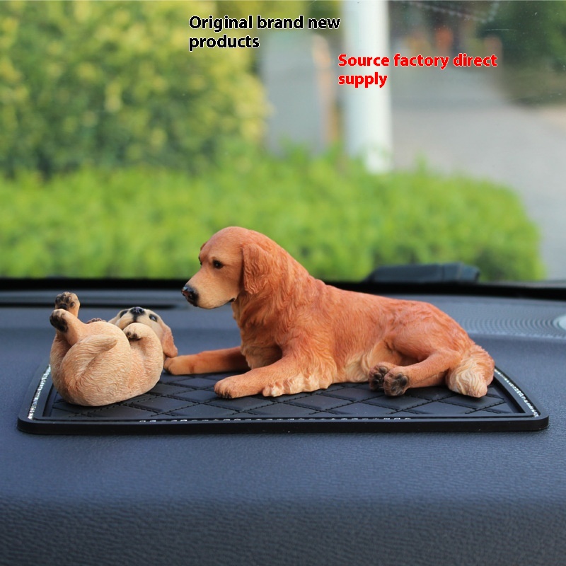 Simulation Car Ornaments Micro Landscape Golden Retriever Model Decorations Puppy Birthday Gift Car In-car Supplies