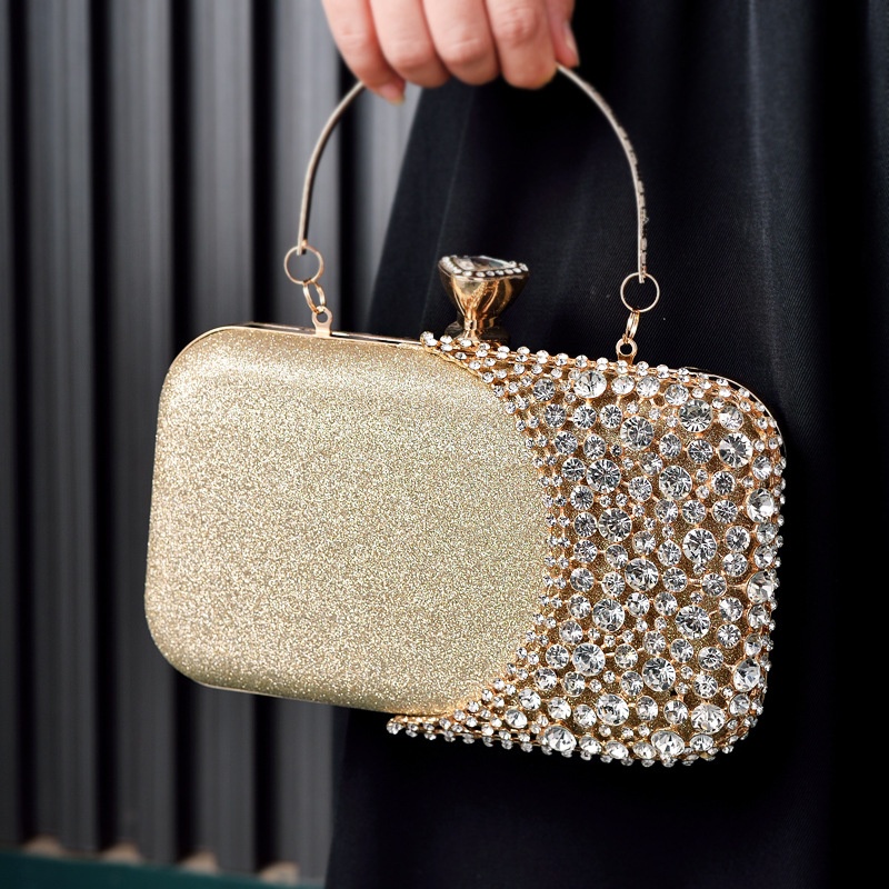 Diamond-studded Evening Bag,Black Temperament Dress Bag