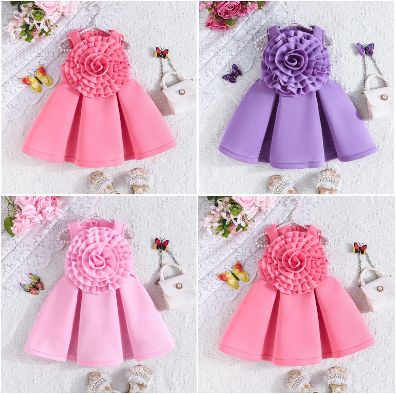 Best-Selling Children's Clothing European And American Girls Summer Sleeveless Oversized Flower Ruffle Princess Dress