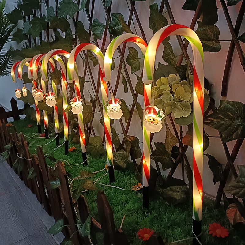 Three-color Solar Santa Claus Cane Star Snowflake Umbrella Handle Candy Outdoor LEDLawn Light