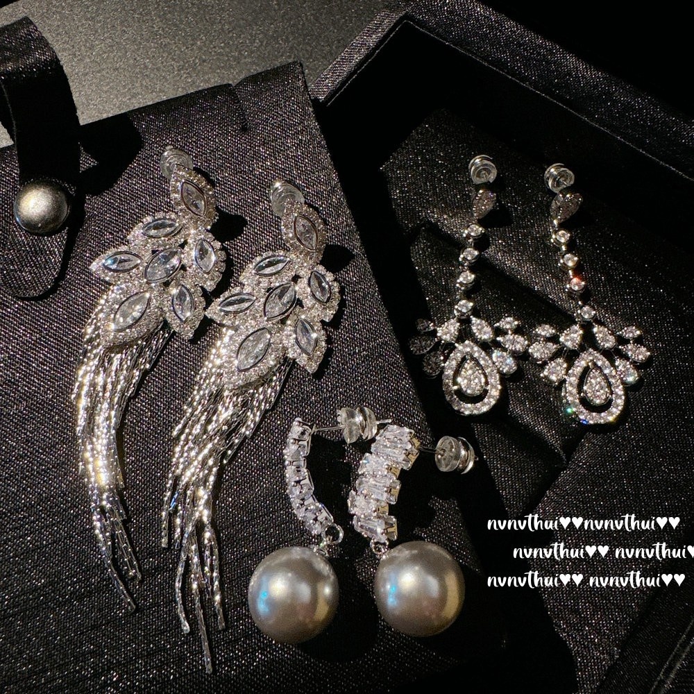 Sparkling Wheat Ear Drop Gem Earrings Tahiti Deep Sea Bead Sugar Zircon Earrings Combination