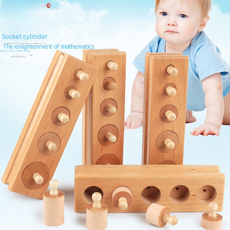 Montessori Family Edition Cylindrical Socket Children's Sensory Training Parent-child Interaction Toddler Wooden Toy