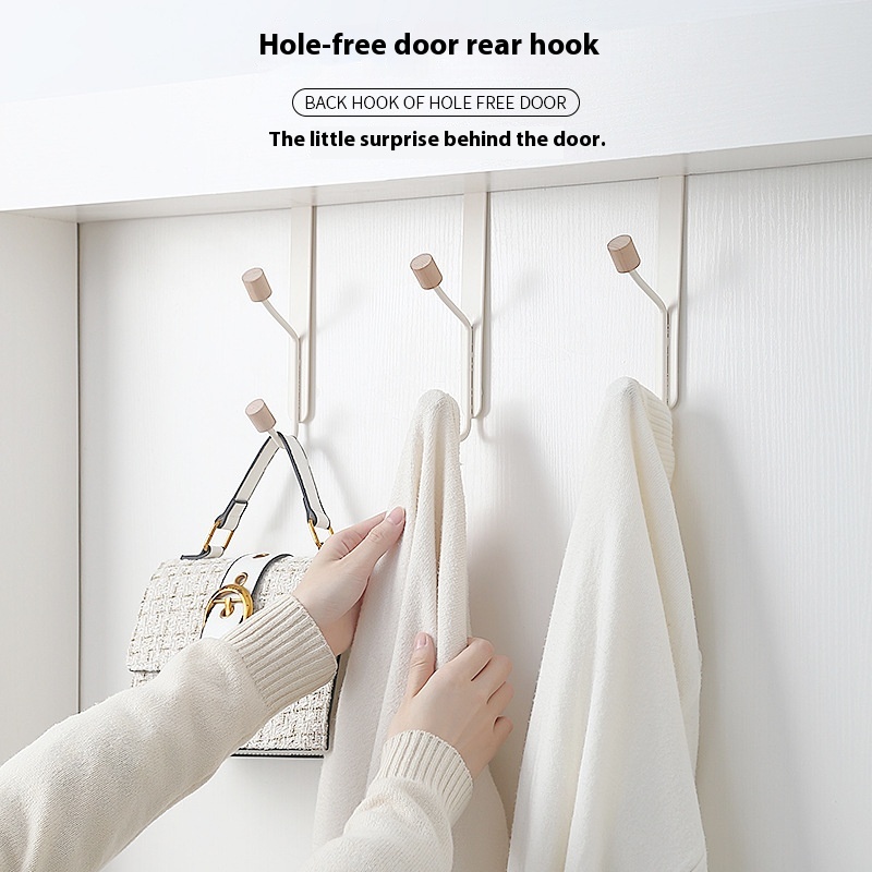 Punch-free Hanging Carbon Steel Door Rear Two-link Hook Porch Coat Key Bag Hanger Storage Rack
