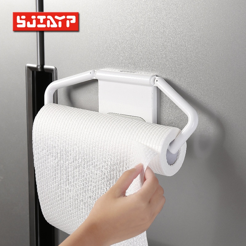 Magnetic Refrigerator Side Paper Towel Holder Punch-free Kitchen Paper Hanger Fresh-keeping Bag Film Storage Rack Wall-mounted Paper Roll Holder
