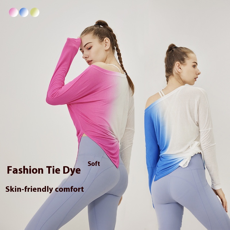 Autumn And Winter Products European And American Loose Tie-dyed Yoga Wear Long-sleeved Tops Sports And Leisure Blouses T-shirts Lulu Fitness Wear