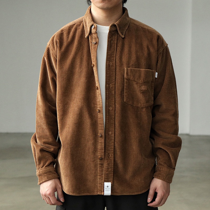 Winter Shirt Jacket For Men Ami Khaki Japanese Retro Loose Off-shoulder Outer Weary Thickened Corduroy Shirt For Men