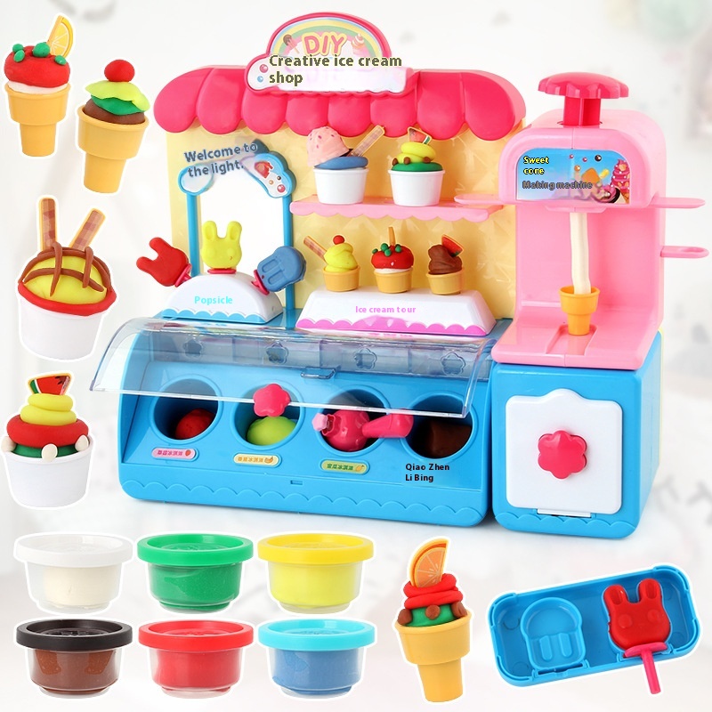Children's Simulation Kitchen Tableware Ice Cream Candy Light Music Ice Cream Supermarket Store Color Clay Play House Toys