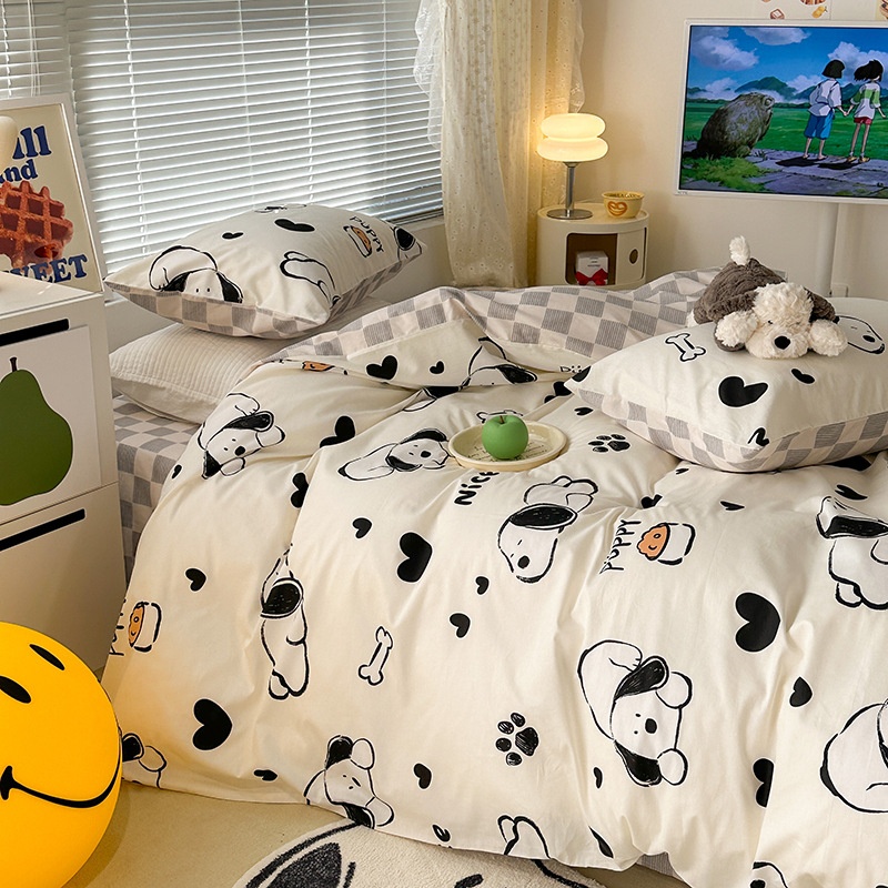 Pure Cotton Four-piece Cartoon Cute Puppy Quilt Cover Dormitory Three-piece Bedding Set