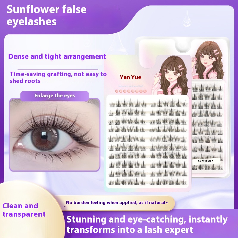 False Eyelashes Large Capacity Segmented Novice Friendly Natural Thin Stem Long And Short Mixed Single Cluster Sunflower False Eyelashes
