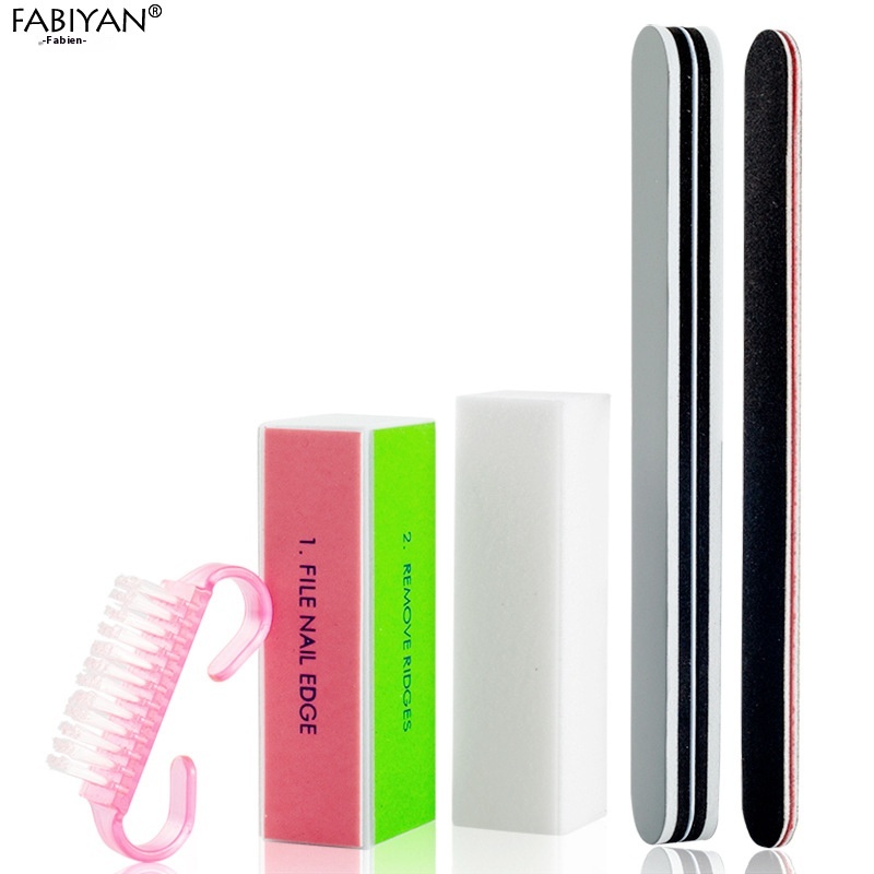Nail File Set5 Pieces Polishing Strip Tofu Block Dust Brush Red And Black Sand Strip Manicure Tool Set
