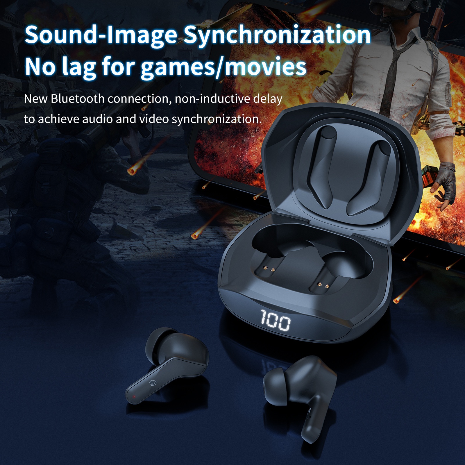 O N I K U M A T33 Bluetooth Gaming E-sports Chicken Noise Reduction T W S Digital Display In-ear Wireless Headphones