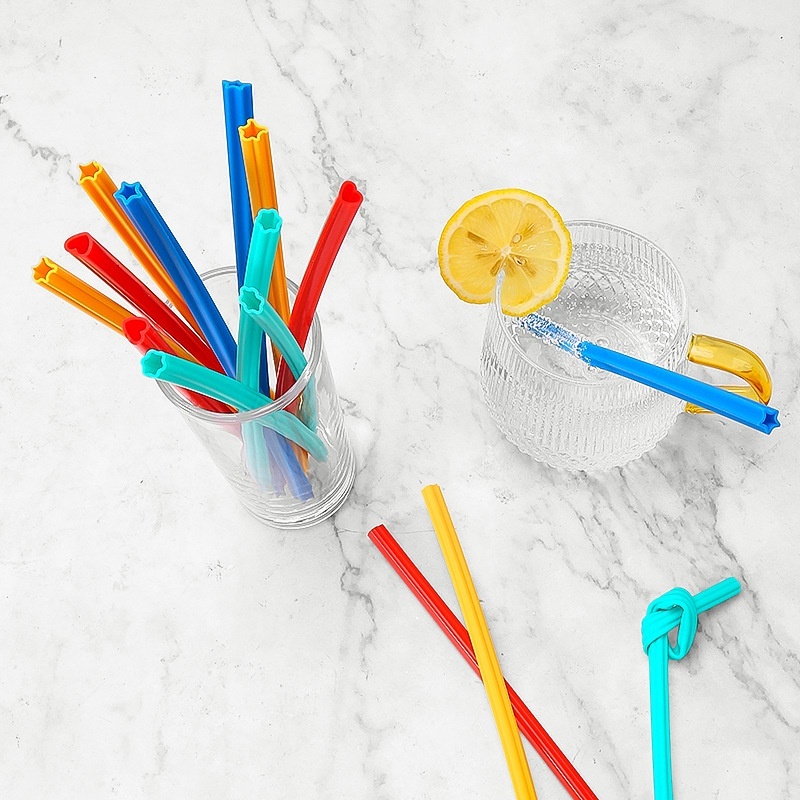 Cartoon Bear Children's Thermos Cup Accessories Straw Nozzle Universal Silicone Tube Cartoon Cup Lid Inner Long Soft Straw