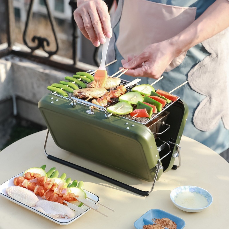Outdoor Charcoal Home BBQGrill With Lid For Picnics And Camping